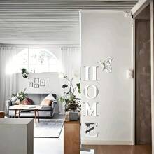 1 Set Of 5pcs 3D Mirror Wall Stickers With Slogan Home Decor Wall Decals, Butterfly Stickers, "HOME" Letters, Self-Adhesive Acrylic Mirror Stickers For Wall/Corridor/Bedroom/Entrance/Doorway Decor, Home Party Decorations