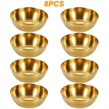 3/5/10pcs Set Stainless Steel Mini Independent Seasoning Bowls, Round Seasoning Dishes, Sushi Dipping Sauce Bowls, Appetizer Dishes,School Supplies