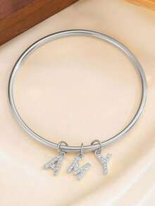 Personalized Initials Bangle Bracelet For Women Free Customized Name Bracelet With Pave Cubic Zirconia A To Z Charm Jewelry Birthday Party Wedding Gifts