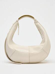 复古饺子包女2025新款百搭休闲背包单肩腋下包金属手柄椭圆斜挎包 - 白色 - 查看 1