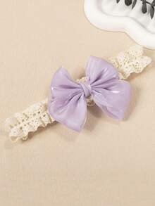 2pcs Set Purple Bow Adorable Baby Headbands, Soft Elastic Nylon Jacquard Heart Pattern Hair Accessories, Newborn Infant Hair Decor, Valentine's Gift (No Paper Card)