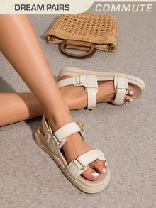Women Flat Sandals Hook-And-Loop Fashion Summer Comfortable Outdoor Casual Sports Beach Sandals - Màu be - Xem 1