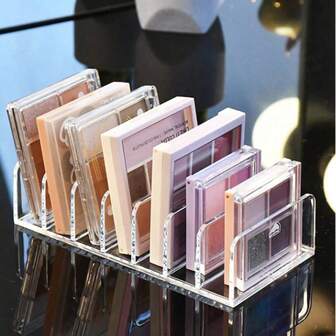 1-2个眼影盘收纳架，办公桌抽屉式化妆品收纳盒，卧室化妆品收纳，梳妆台收纳。适用于收纳各种眼影盘，告别杂乱！一体式收纳架可单独使用，也可组合使用，贴心周到。采用优质PS材质，经久耐用。方便收纳整理于抽屉中，可横放或竖放。（手工测量可能略有误差，但不影响使用）返校季
