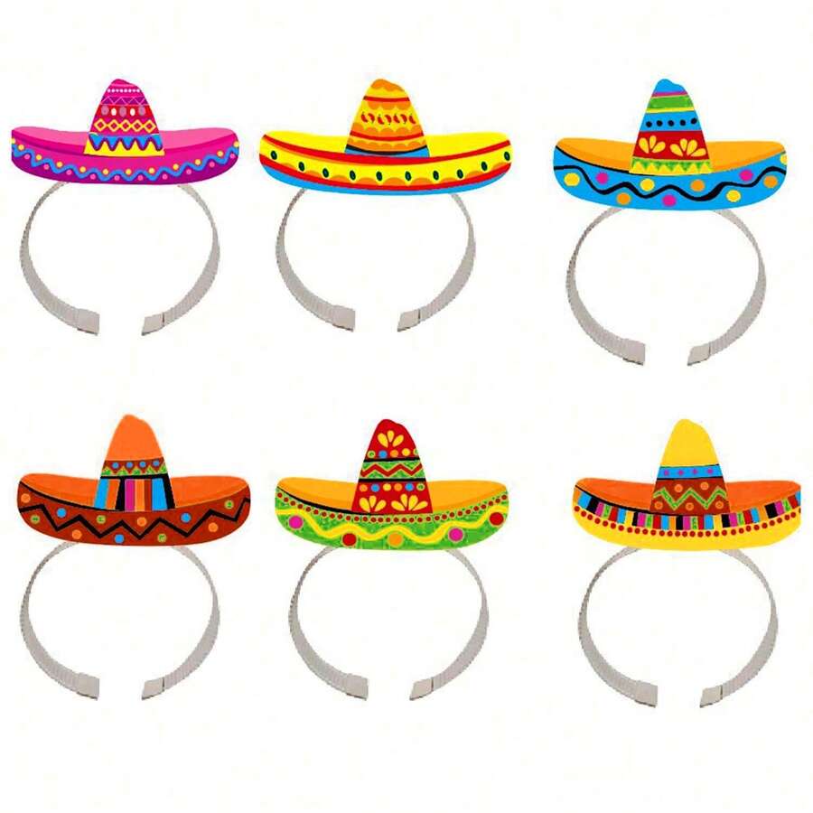 1/3/6个装墨西哥帽派对帽，5月5日亡灵节装饰品，亡灵节饰品，墨西哥帽头箍，成人迷你头箍，彩色纸板5月5日头箍，嘉年华墨西哥帽头箍 - 彩色 - 查看 1