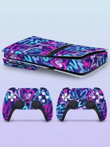 Juego de 4 piezas de piel de vinilo con estilo de graffiti para consola y controlador de juegos DISC Pro - Resistente a los arañazos, impermeable, a prueba de polvo - Envoltura de adhesivo con tema dinámico de graffiti de juegos genial - Multicolor - Ver 7