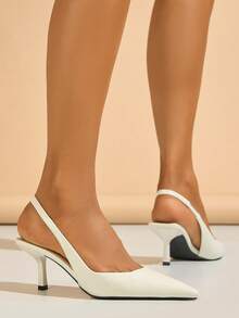 女士尖头高跟鞋，时尚细高跟露跟尖头凉鞋，优雅，猫跟 - 白色 - 查看 4