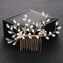 1 pieza Peine de pelo de vidrio con diseño floral elegante, accesorio de pelo adecuado para novia, boda, todas las estaciones