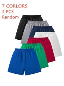 4pcs Kids & Toddler Boys 7 Assorted Color Mesh Sports Shorts, Suitable For Daily Training, Basketball