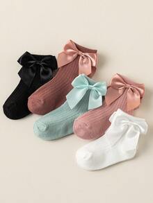 5 Pairs Vertical Striped Pattern With Bow-Knot Baby Kids Socks - Multicolor - View 2