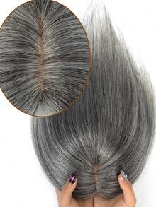 Postizo elegante hecho a mano para mujeres, de cabello humano real natural negro, con sistema de clip, ligero y sin costuras, para cabello ralo, cobertura de canas, estilo liso, para modificar la forma del rostro