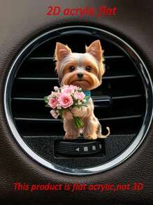 1pc 2D Cute Chihuahua/Yorkie Breed Dog Car Air Vent Clip Aroma Diffuser, Cartoon Decor Gift, Car Interior Accessory, Clip-On Air Freshener - Acrylic Fragrance Diffuser