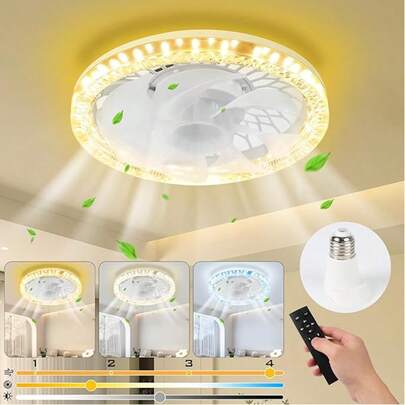 Ventilador de Techo de Anillo LED, 35W Luz del Ventilador de Techo con Mando a Distancia, 3000K-6000K/Tres Luminosidad, 4 Velocidades del Viento, Enchufe E27, para Salón, Cocina, Dormitorio(blanco)