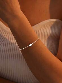 FOREVER QUEEN Pulseira delicada de coração em prata esterlina 925, 1 peça, para mulheres, joia empilhável de coração, faixa ajustável, presente para melhor amiga, corrente de pulso