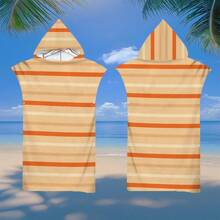 1 件多色条纹连帽斗篷,海洋元素,二合一超柔软超细纤维沙滩毯和带纽扣的连帽沙滩巾,可拆卸用作沙滩毯,超强吸水毛巾,适合旅行、泳池、潜水、冲浪、瑜伽、露营 - 彩色 - 查看 9