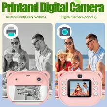 圣诞节装饰儿童即时相机适合 3-12 岁孩子幼儿儿童男孩女孩生日礼物 2.4 英寸屏幕 12MP / 1080P 高清摄像机婴儿即时打印数码相机 - 粉色