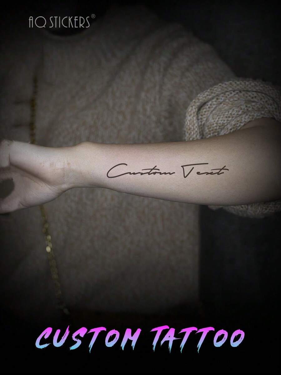 1PSC 定制黑色临时纹身贴纸，暗黑风格纹身字体 - 婚礼庆祝纹身，周年纪念纹身，求婚暗黑风格纹身，猫主题纹身，宠物（狗/猫）纪念纹身 - 彩色 - 查看 1