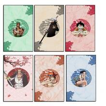 ONE PIECE 1/3/6 件套流行帆布墙面艺术海贼王 - ZORO、妮可罗宾、LAW、ACE、SHANKS 装饰卧室现代家居印刷图片艺术品海报（无框）