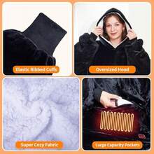 Askyli Wearable Heated Blanket Hoodie USB Heated Oversized Hooded Blanket Adult 3 Heat Settings Overheat Protection Cozy Warm Heated Hoodie Blanket Sweatshirt For Women With Sleeves And Giant Pocket - as pic - View 6