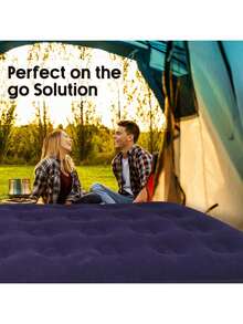 Colchón de aire flocado de lujo para acampar con bomba de aire eléctrica gratuita, impermeable, para interiores y exteriores, inflado rápido, colchón de cama de aire con superficie cómoda Colchón de aire Dual Deluxe de doble elasticidad, material PVC, almohadilla rectangular, sin carga, con sistema de inflado/desinflado rápido, para camping, viajes, cama de emergencia para el hogar, sin bomba incluida - Azul Marino - Ver 11