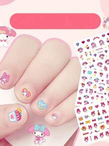 Sanrio 5 piezas de calcomanías de uñas de Sanrio Kuromi, calcomanías de uñas de plástico autoadhesivas, con temática de anime con brillo, acabado mate, forma asimétrica, de un solo uso, sin perfume - Decoración de uñas linda para uñas de niños