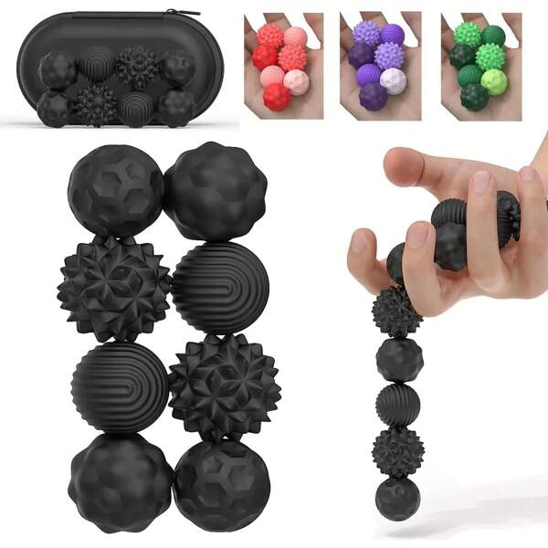 Pack Of 4 /8 Pieces Magnetic Sensory Stress Balls Silicone Grip Strengthener Balls, Hand Exerciser Set, Durable Finger & Palm Workout Tools, Assorted Patterns Massage Ball For Men Women Desk Office