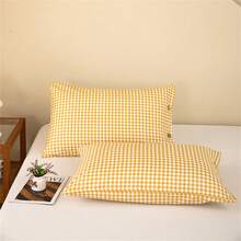 2 件透气聚酯纤维枕头：可机洗、干洗、快干，带有别致的纽扣细节（仅两个枕套） - 黃格 - 查看 4