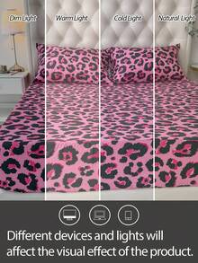 2/3pcs Pink Leopard Print Bedding Set (1pc Fitted Sheet, 1/2pcs Pillowcase, Comforter Not Included)