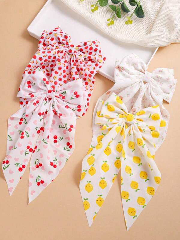 1/4pcs Mother's Elegant Fruit Flower Bow Ribbon Hair Clips, Cute Bear & Bowknot Spring Clips, Fairy Fresh Butterfly Hair Clips For Daily And Party Use Back To School