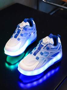 GUANGLAN USB Rechargeable LED Light Up Shoes, 7-Color Changing Luminous Sneakers, Mesh Surface, Suitable For Spring/Summer/Autumn, Roller Skating Shoes For Kids, Teens, Boys, Girls, Students, Athletic Shoes, Chunky Chunky Sneakers With Wheels - Blue - View 4