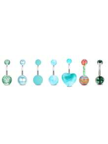7pcs/40pcs 14G Surgical Steel Navel Rings, Women Belly Button Ring Replacement Balls, Acrylic Pearl Heart Shaped Navel Piercing Jewelry, Suitable For Festival Gifts