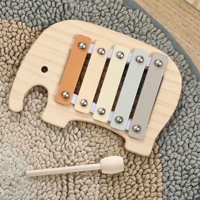 Wooden Elephant Xylophone - Baby Rattle Toy, 8-Note Glockenspiel, Infant Sound Awareness, Baby Musical Instrument, Music Enlightenment Toy