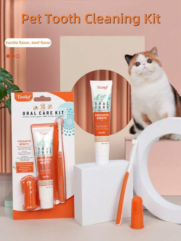 1pc Pet Toothbrush & Toothpaste Set, Cat Toothbrush With Soft Bristles, Dog Toothpaste, Pet Oral Care Products To Maintain Pet's Dental Health, Prevent Bad Breath, Strengthen Bond Between Pet And Owner, Suitable For Cats And Dogs Daily Teeth Cleaning, Flavors Pets Love, Prevent Stress And Uncooperative Behavior, Finger Brush, Silicone Pet Toothbrush, Small Dogs And Cats