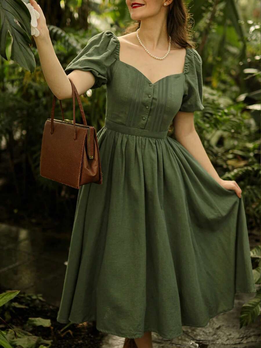 Váy Linen Sun Dresses Vintage, Pride, Phụ nữ ngày 4 tháng 7 - Màu xanh Ô liu - Xem 1