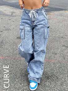 Women's Plus Size Pocketed Loose Straight Leg Jeans