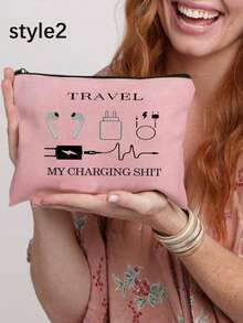 Canvas Charger Storage Bag - Low Allergic, Non-Waterproof Electronics Accessory Case - Unisex Travel Data Cable And USB Organizer Pouch ,Power Bank ,Portable Charger Charger Case School College Headphone Case Cable Bag Electronic Bag Cable Organizer Power Bank Charger - Multicolor - View 5