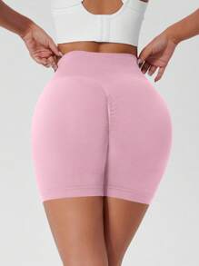 1pc Women's Solid Color Yoga Fitness Tight Shorts, Female Outdoor Sports Shorts