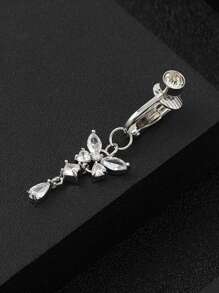 1 pieza Elegante Falso Piercing Ombligo Uña Incrustada con Cubic Zirconia Blanca Colgante de Mariposa para Clip en Aro de Ombligo