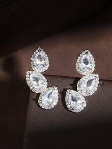 rakol 2pcs Silver Cubic Zirconia Decorative Earrings - Silver - View 6