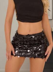 Women's Sparkly Sequin Mini Skirt Mid Rise Slim Fit Bodycon Short Skirt For Party, Work