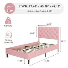 HOMBCK Bed Frame, Upholstered Platform Bed With Headboard, PU Leather Fabric Bed Frame, Button Tufted Design, Bed Frame Queen Full Twin , No Box Spring Required, Easy Assembly - Pink - View 9