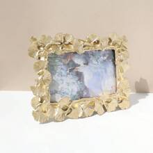 1pc Retro European Style Gold Ginkgo Leaf Edged Photo Frame, Horizontal & Vertical Display, Comes With 1 Random Inner Paper For Home Decor