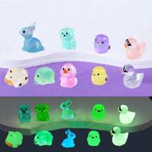 10/20/50pcs Luminous Resin Miniature Animals, Glow In The Dark Duck, Dolphin, Frog, Rabbit, Turtle Figurines, Stake Mount, No Electricity Needed, With For Garden, Party, Micro Landscape, Aquarium, Dollhouse Decor