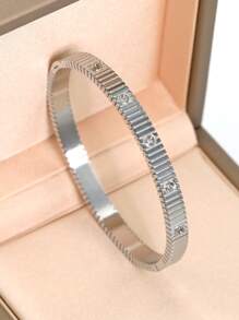 Brazalete estilo pulsera con flor chapado en oro de 18K de acero inoxidable, incrustado con circonita cúbica, impermeable, joyería de muñeca de estilo europeo y americano para mujer, adecuado para uso casual, boda, fiesta, regalo del Día de San Valentín