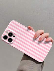 1 件简约条纹图案亮面穿孔塑料硬质手机壳，适用于 11/12/13/14/15/16 Pro Max 防水防震防摔防刮