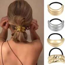 Geometric Metallic Hair Ties Set, Elegant Minimalist Hair Accessories, Chic Elastic Hair Bands For Ponytail, Cross-Border, Solid Color