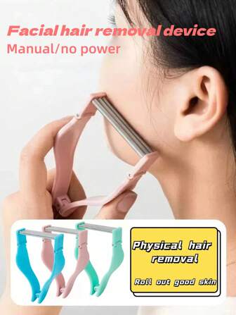 1/3 件手动/非电动面部脱毛器适用于面部、手臂、手部、腿部，抛光不锈钢弹簧，亲肤
