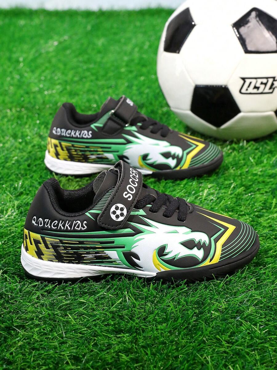 1 双男童低帮铆钉足球鞋，初学者训练户外草坪鞋 - 黑色 - 查看 1