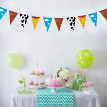 1 Set/12pcs Cartoon Party Decorations, Toy Cartoon Story Party Supplies, Blue Sky White Cloud Bunting, Cow Print Cake Decorations, Party Hanging Pennant & Banner Decor, Birthday Celebration Triangular Flags - Multicolor - View 7