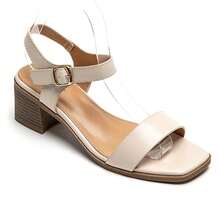 Square Heel Ankle Strap Sandals - Timeless Elegance - Beige - View 3