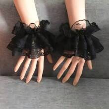 1 par de puños de encaje estilo lolita, accesorio de manga corta de moda, utilería para sesión de fotos, atuendo para club nocturno y niña kawaii, decorativo